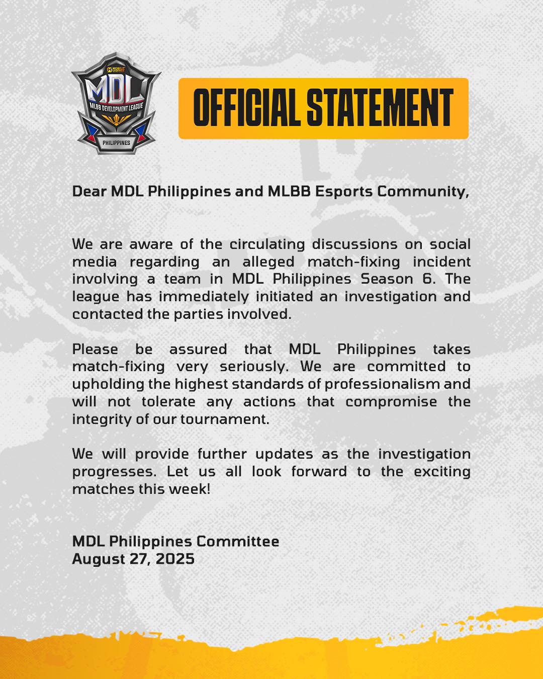 MDL Statement Match Fixing