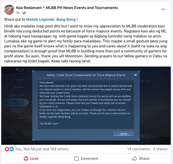 Mobile Legends Message Earthquake