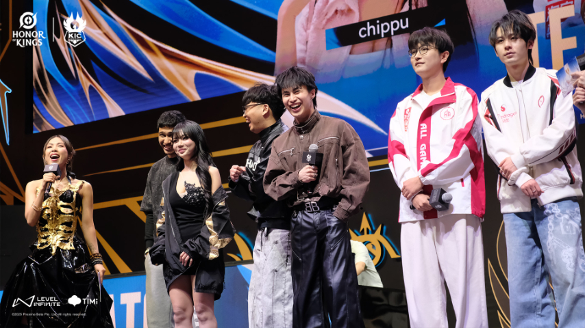 Dogie, H2WO, and Renejay at the grand finals of HOK's world championship KIC 2025 held in Manila